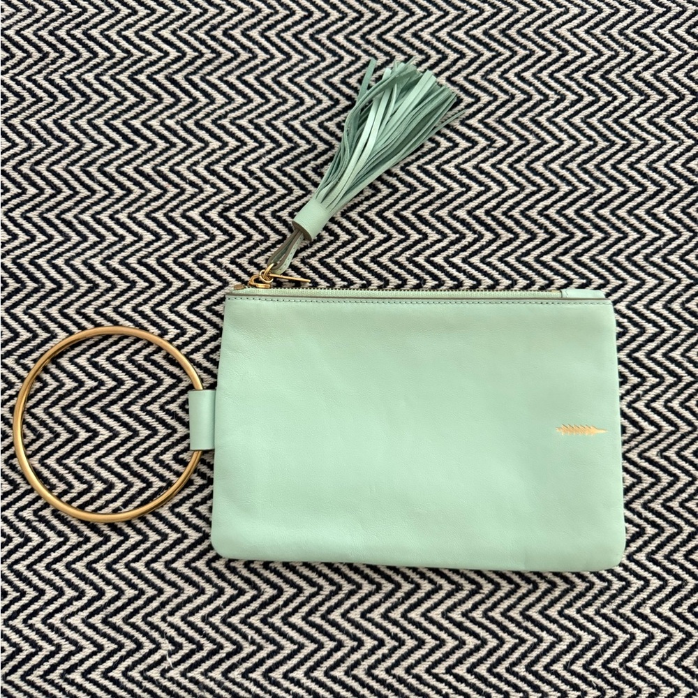 Mint Green Clutch with Tassel and Gold Ring